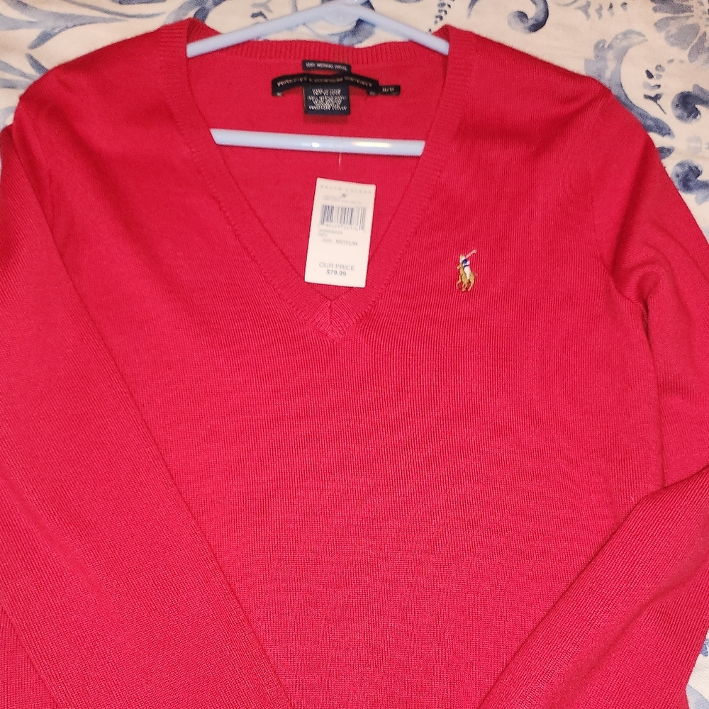 Ralph Lauren Sport red wool sweater long sleeve NWT old money aesthetic
